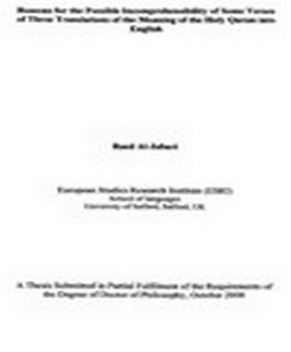 Reasons for the Possible Incomprehensibility of Some Verses of Three Translations of the Meaning of the Holy Quran into English